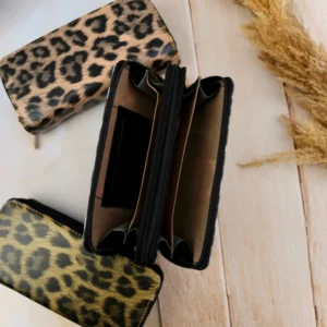 کیف پول دو زیپ طرح پلنگی