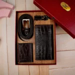 ست چهار تیکه سنگی کیف پول جاکارتی جاکلیدی کمربند رنگ قهوه ای