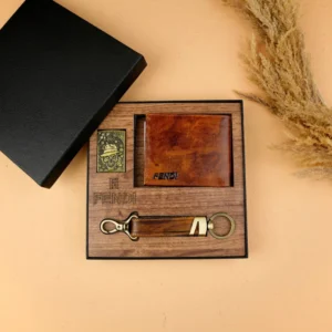 ست مردانه سه تیکه کیف پول جاکلیدی و فندک چرم طبیعی دست رنگ