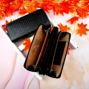 کیف پول دو زیپ لیزارد مشکی