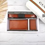 ست سه تیکه کیف پول جاکارتی کمربند مردانه رنگ عسلی