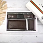 ست سه تیکه کیف پول جاکارتی کمربند مردانه رنگ قهوه ای