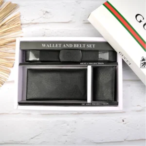 ست سه تیکه کیف پول جاکارتی کمربند مردانه رنگ مشکی