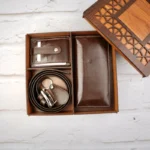 ست چهار تیکه کیف پول جاکارتی جاکلیدی رنگ قهوه ای