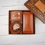 ست چهار تیکه کیف پول جاکارتی جاکلیدی رنگ عسلی