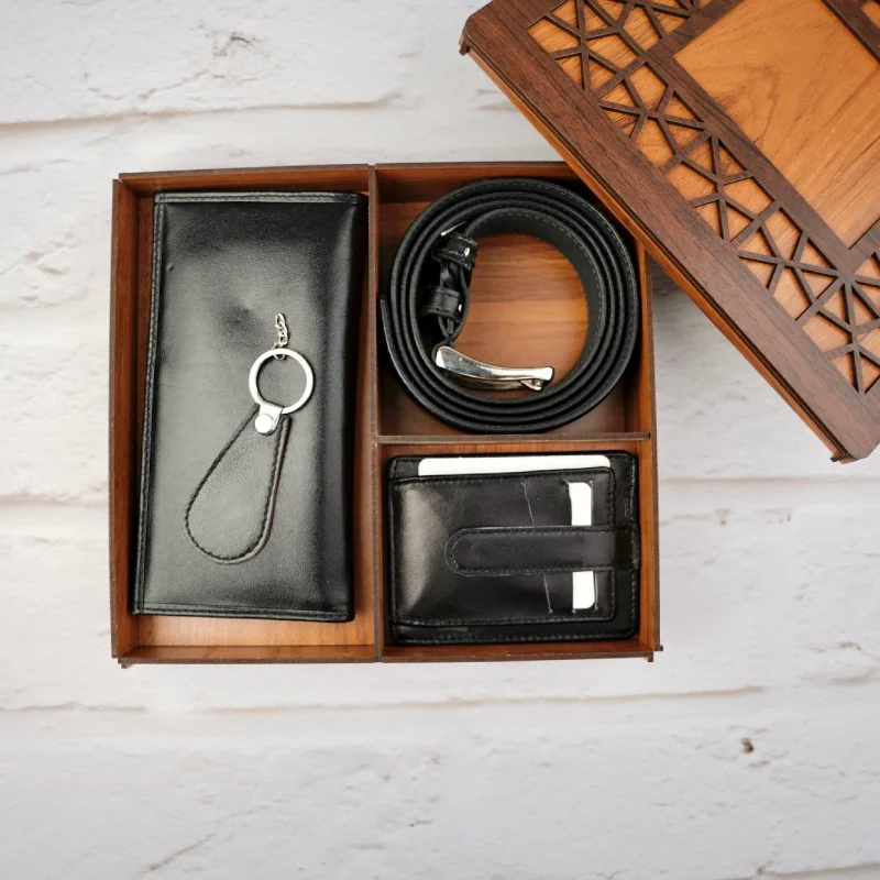 ست چهار تیکه کیف پول جاکارتی جاکلیدی رنگ مشکی