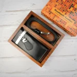 ست سه تیکه کیف پول جاکلیدی کمربند چرم رنگ مشکی