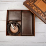 ست سه تیکه کیف پول جاکارتی کمربند رنگ قهوه ای