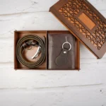 ست سه تیکه کیف پول جاکلیدی کمربند رنگ قهوه ای