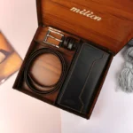 ست دو تیکه کیف پول کمربند چرم مردانه رنگ قهوه ای