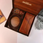 ست دو تیکه کیف پول کمربند چرم مردانه رنگ عسلی