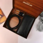 ست دو تیکه کیف پول کمربند چرم مردانه رنگ مشکی