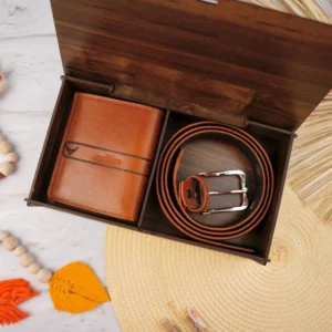 نیم ست کیف پول کمربند چرم مردانه