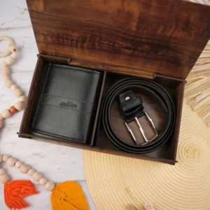 نیم ست کیف پول کمربند چرم مردانه