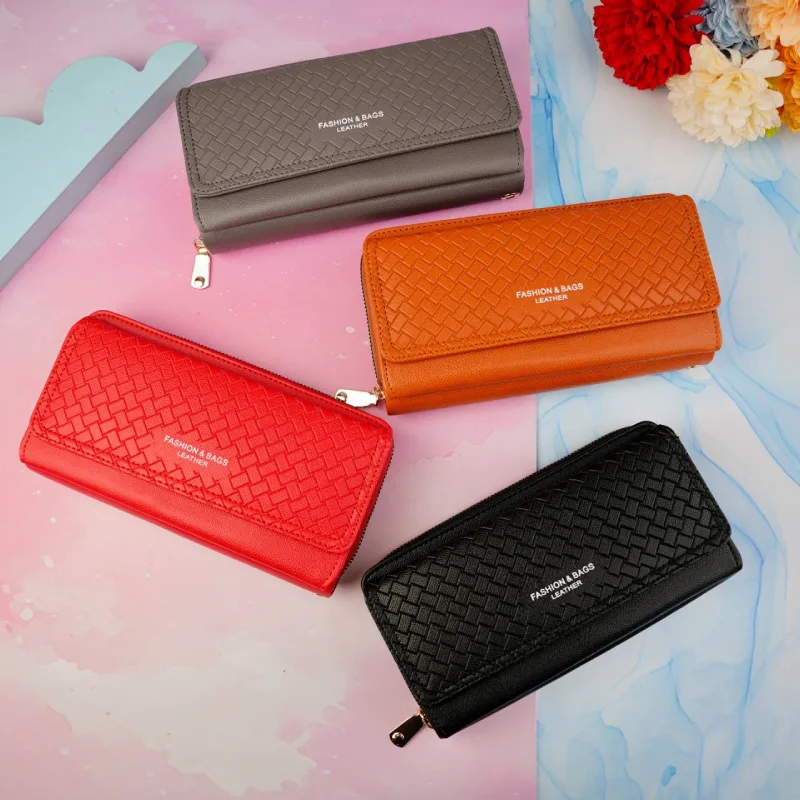 کیف پول پشت زیپ سرخونه دار آجری پرادا بنددار