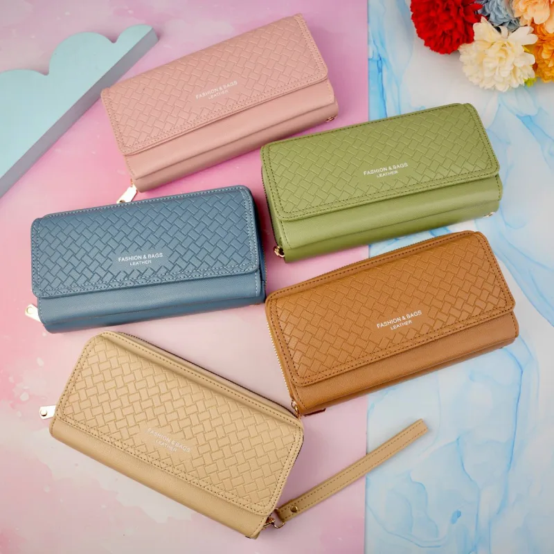 کیف پول پشت زیپ سرخونه دار آجری پرادا بنددار