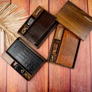 نیم ست کیف پول کتی و جاکلیدی چرم طبیعی