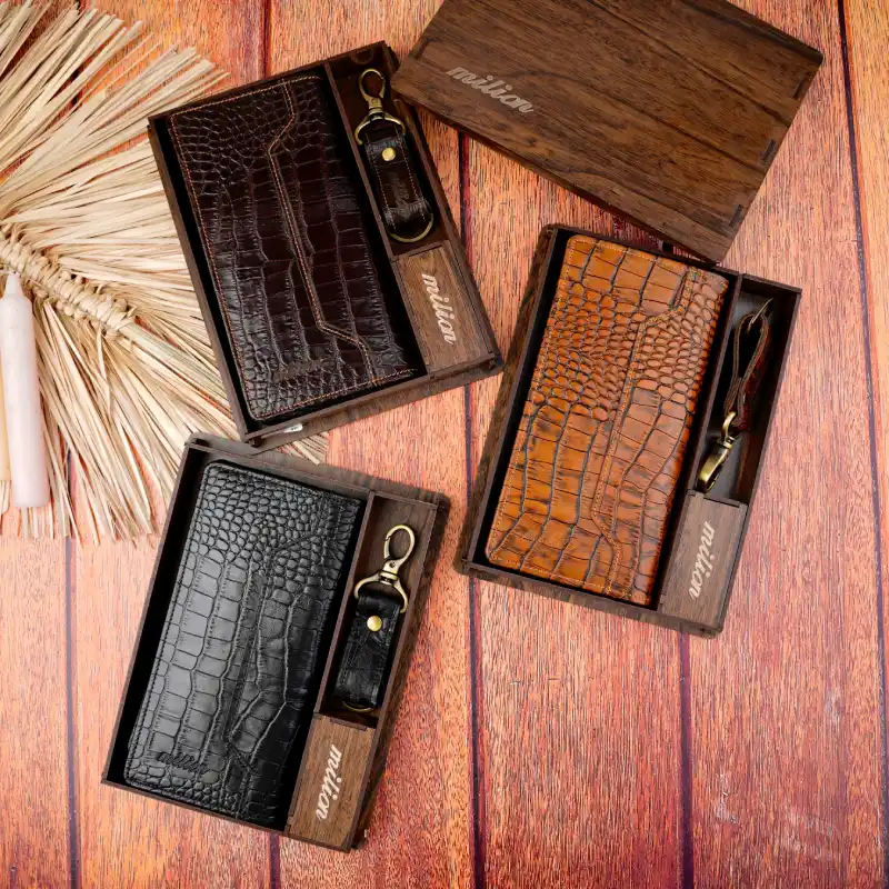 نیم ست کیف پول کتی دو تیکه جاکلیدی چرم طبیعی