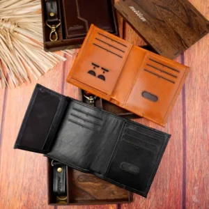 نیم ست کیف پول کتابی و جاکلیدی چرم مردانه