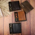 نیم ست کیف پول کتابی و جاکلیدی چرم مردانه