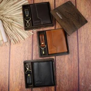 نیم ست کیف پول کتابی و جاکلیدی چرم مردانه