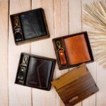 نیم ست کیف پول کتابی و جاکلید مردانه چرم طبیعی