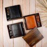 نیم ست کیف پول کتابی آمریکایی و جاکلیدی چرم مردانه