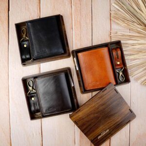 نیم ست کیف پول کتابی آمریکایی و جاکلیدی چرم مردانه