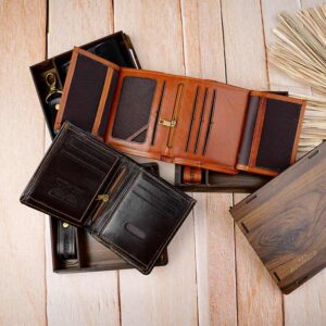 نیم ست دو تیکه کیف پول جاکلیدی مردانه چرم طبیعی