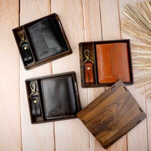 نیم ست دو تیکه کیف پول جاکلیدی مردانه چرم طبیعی