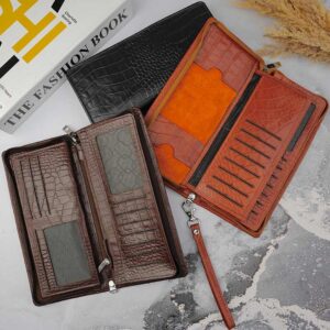 کیف دسته چکی دورزیپ چرم طبیعی سنگی